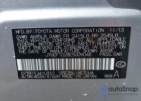 2014 Lexus Is из США, поврежденный, VIN JTHCF1D28E5009048